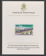 Tanzania 1976 Railway Transport 50c Diesel Train imperf mounted on Format International proof card as SG 187