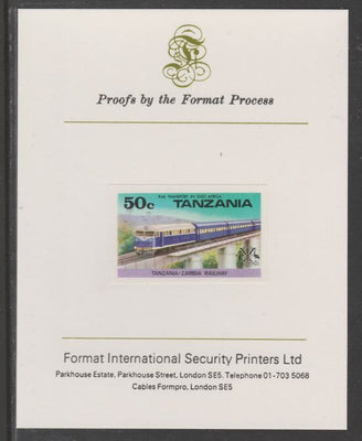 Tanzania 1976 Railway Transport 50c Diesel Train imperf mounted on Format International proof card as SG 187