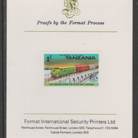 Tanzania 1976 Railway Transport 1s Nile Bridge imperf mounted on Format International proof card as SG 188