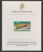 Tanzania 1976 Railway Transport 1s Nile Bridge imperf mounted on Format International proof card as SG 188