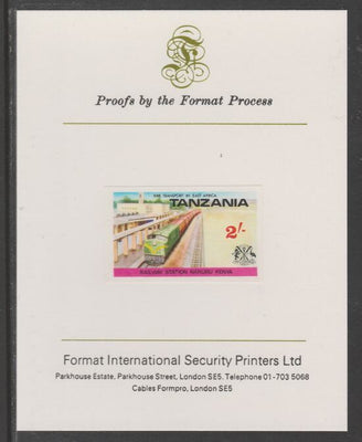 Tanzania 1976 Railway Transport 2s Nakuru Station imperf mounted on Format International proof card as SG 189