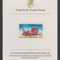 Tanzania 1976 Railway Transport 3s Class A Steam Loco imperf mounted on Format International proof card as SG 190