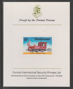 Tanzania 1976 Railway Transport 3s Class A Steam Loco imperf mounted on Format International proof card as SG 190