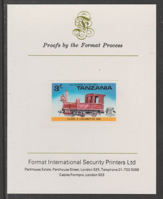 Tanzania 1976 Railway Transport 3s Class A Steam Loco imperf mounted on Format International proof card as SG 190