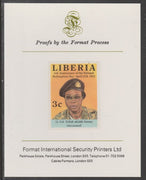 Liberia 1983 Third Anniversary 3c Col Fallah Gaida Varney imperf proof mounted on Format International proof card, as SG1548