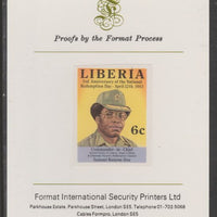 Liberia 1983 Third Anniversary 6c Samuel Doe imperf proof mounted on Format International proof card, as SG1549