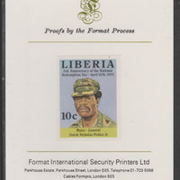 Liberia 1983 Third Anniversary 10c Jlatoh Nicholas Podier Jr imperf proof mounted on Format International proof card, as SG1550