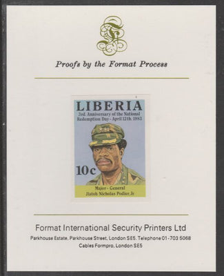 Liberia 1983 Third Anniversary 10c Jlatoh Nicholas Podier Jr imperf proof mounted on Format International proof card, as SG1550