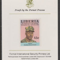 Liberia 1983 Third Anniversary 41c Abraham Doward Kollie imperf proof mounted on Format International proof card, as SG1553