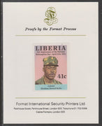 Liberia 1983 Third Anniversary 41c Abraham Doward Kollie imperf proof mounted on Format International proof card, as SG1553
