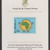 Liberia 1984 Tenth Anniversary of Mano River Union 25c imperf proof mounted on Format International proof card, as SG 1565