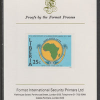 Liberia 1984 Tenth Anniversary of Mano River Union 25c imperf proof mounted on Format International proof card, as SG 1565