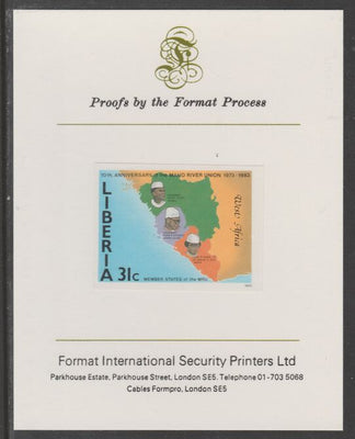 Liberia 1984 Tenth Anniversary of Mano River Union 31c imperf proof mounted on Format International proof card, as SG 1566