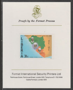 Liberia 1984 Tenth Anniversary of Mano River Union 31c imperf proof mounted on Format International proof card, as SG 1566