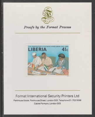 Liberia 1984 Tenth Anniversary of Mano River Union 41c imperf proof mounted on Format International proof card, as SG 1567