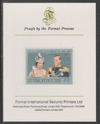 Chad 1978 25th Anniv of Coronation opt'd in silver on Silver Jubilee 450f (ex m/sheet Philippe French spelling) imperf proof mounted on Format International proof card, as SG MS528