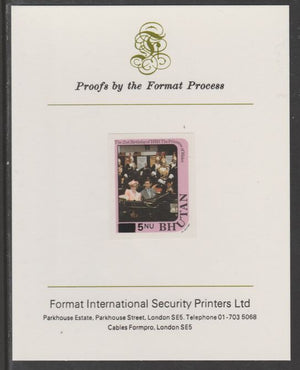 Bhutan 1984 Surcharged on Princess Diana's 21st Birthday 5n on 10n imperf proof mounted on Format International proof card, as SG 579