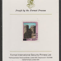 Bhutan 1984 Surcharged on Princess Diana's 21st Birthday 5n on 15n imperf proof mounted on Format International proof card, as SG 580