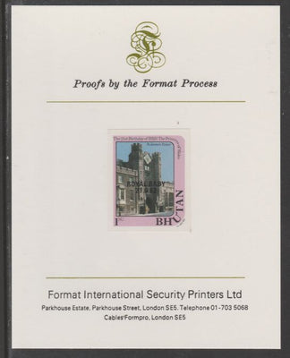 Bhutan 1982 Royal Baby overprint on Princess Diana's 21st Birthday 1n imperf proof mounted on Format International proof card, as SG 475