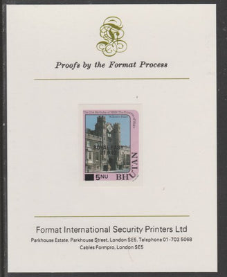 Bhutan 1984 Surcharged on Royal Baby on 21st Birthday 5n on 1n imperf proof mounted on Format International proof card, as SG 583