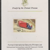 Bhutan 1976 Innsbruck Winter Olympics 2ch (Bobsleighing) imperf proof mounted on Format International proof card, as SG 338