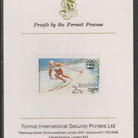 Bhutan 1976 Innsbruck Winter Olympics 2n (Downhill Skiing) imperf proof mounted on Format International proof card, as SG 342