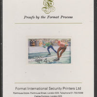 Bhutan 1976 Innsbruck Winter Olympics 4n (Speed Skating) imperf proof mounted on Format International proof card, as SG 343