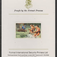 Bhutan 1976 Innsbruck Winter Olympics 3ch (Ice Hockey) imperf proof mounted on Format International proof card (as SG 339)