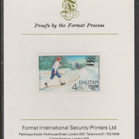 Bhutan 1976 Innsbruck Winter Olympics 4ch (Cross-Country Skiing) imperf proof mounted on Format International proof card, as SG 340