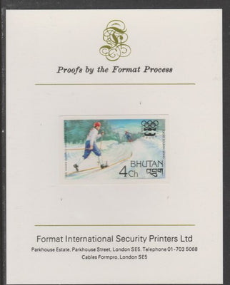 Bhutan 1976 Innsbruck Winter Olympics 4ch (Cross-Country Skiing) imperf proof mounted on Format International proof card, as SG 340