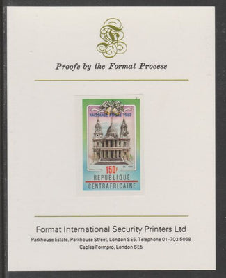 Central African Republic 1982 Birth of Prince William opt on Royal Wedding 150f imperf proof mounted on Format International proof card, as SG 866