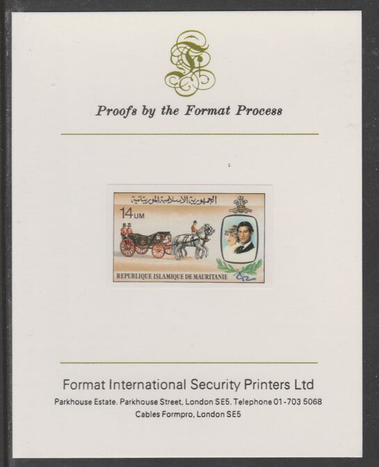 Mauritania 1981 Royal Wedding 14um imperf proof mounted on Format International proof card, as SG 701