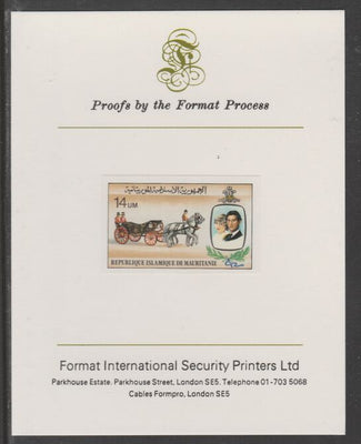 Mauritania 1981 Royal Wedding 14um imperf proof mounted on Format International proof card, as SG 701