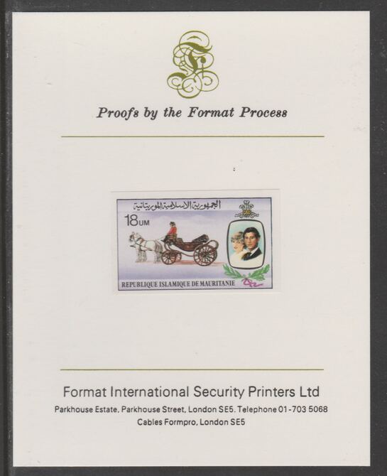 Mauritania 1981 Royal Wedding 18um imperf proof mounted on Format International proof card, as SG 702