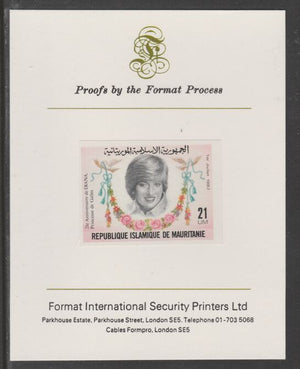 Mauritania 1982 Princess Diana's 21st Birthday 21um imperf proof mounted on Format International proof card, as SG 733