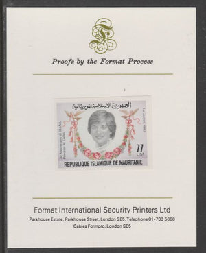 Mauritania 1982 Princess Diana's 21st Birthday 77um imperf proof mounted on Format International proof card, as SG 734