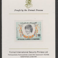 Mauritania 1982 Princess Diana's 21st Birthday 100um (ex m/sheet) imperf proof mounted on Format International proof card, as SG MS735