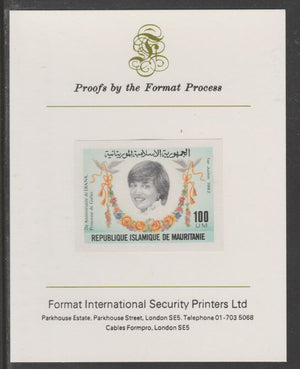 Mauritania 1982 Princess Diana's 21st Birthday 100um (ex m/sheet) imperf proof mounted on Format International proof card, as SG MS735