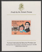 Ivory Coast 1982 Birth of Prince William opt on Royal Wedding 80f imperf proof mounted on Format International proof card, as SG 730