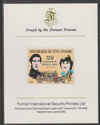 Ivory Coast 1982 Birth of Prince William opt on Royal Wedding 125f imperf proof mounted on Format International proof card, as SG 732