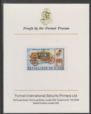 Niger Republic 1982 Birth of Prince William opt on Royal Wedding 150f imperf proof mounted on Format International proof card, as SG 905