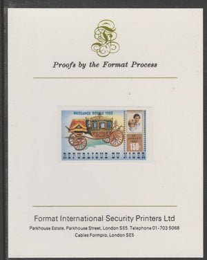 Niger Republic 1982 Birth of Prince William opt on Royal Wedding 150f imperf proof mounted on Format International proof card, as SG 905