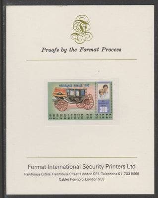Niger Republic 1982 Birth of Prince William opt on Royal Wedding 300f imperf proof mounted on Format International proof card, as SG 907