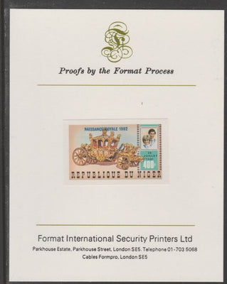 Niger Republic 1982 Birth of Prince William opt on Royal Wedding 400f (ex m/sheet) imperf proof mounted on Format International proof card, as SG MS908