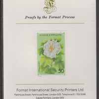 St Thomas & Prince Islands 1979 Flowers 50E imperf proof (ex m/sheet) mounted on Format International proof card