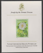 St Thomas & Prince Islands 1979 Flowers 50E imperf proof (ex m/sheet) mounted on Format International proof card
