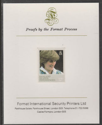 Falkland Islands Dependencies 1982 Princess Di's 21st Birthday 17p imperf proof mounted on Format International proof card, as SG 109