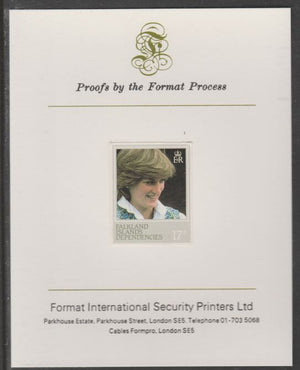 Falkland Islands Dependencies 1982 Princess Di's 21st Birthday 17p imperf proof mounted on Format International proof card, as SG 109