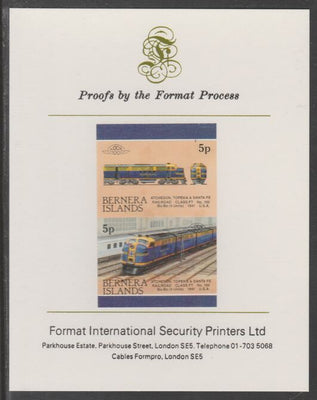 Bernera 1983 Locomotives #2 (Atcheson, Topeka & Santa Fe) 5p se-tenant imperf proof pair mounted on Format International proof card