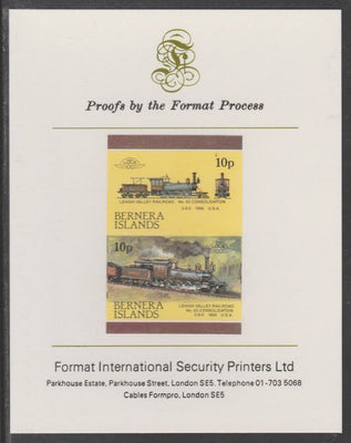 Bernera 1983 Locomotives #2 (Lehigh Valley Railroad) 10p se-tenant imperf proof pair mounted on Format International proof card